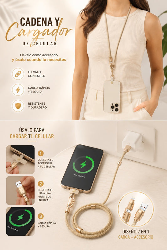 CADENA Y CARGADOR DE CELULAR 2 EN 1