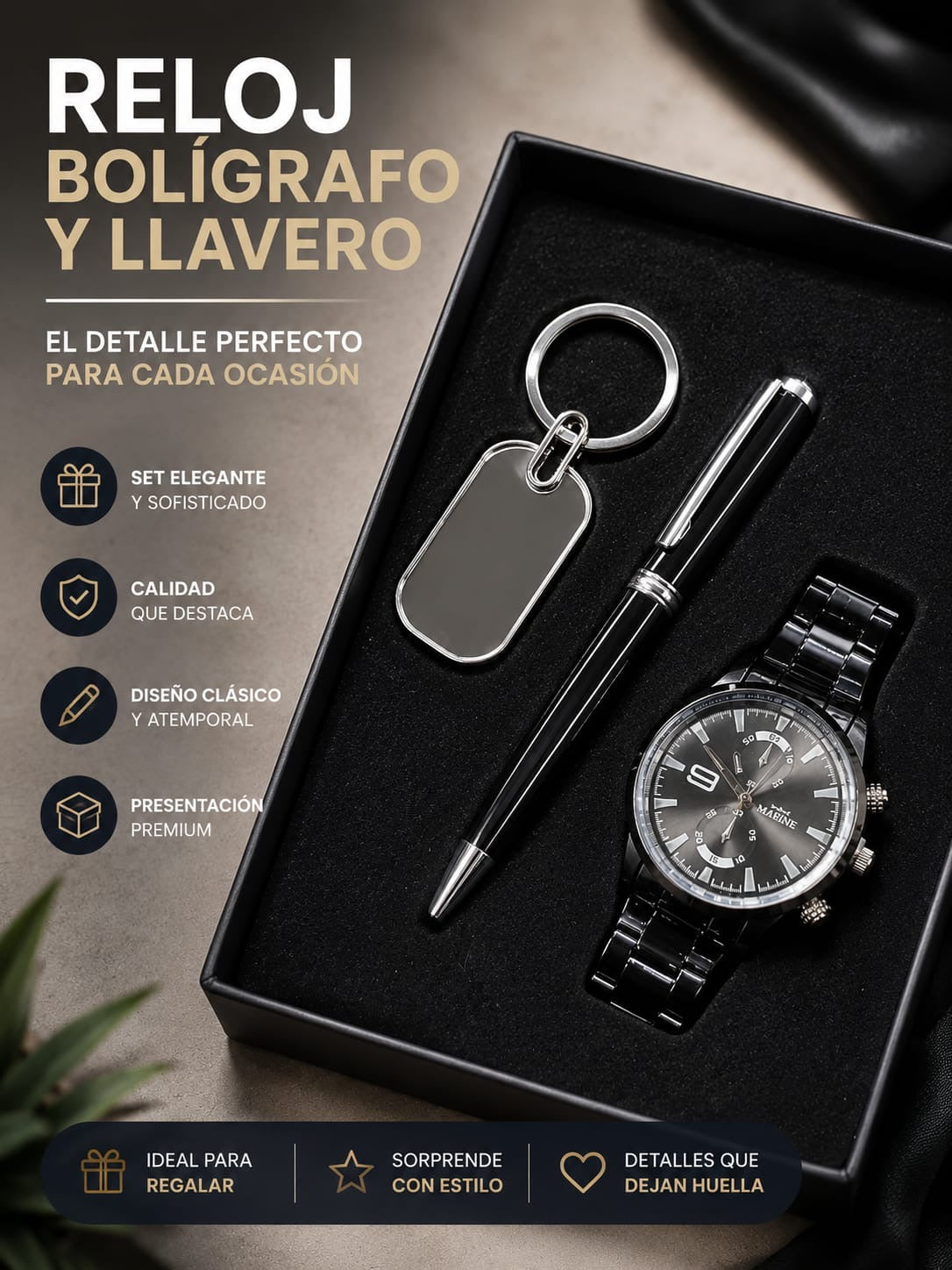 Set Ejecutivo Premium: Reloj, Bolígrafo y Llavero