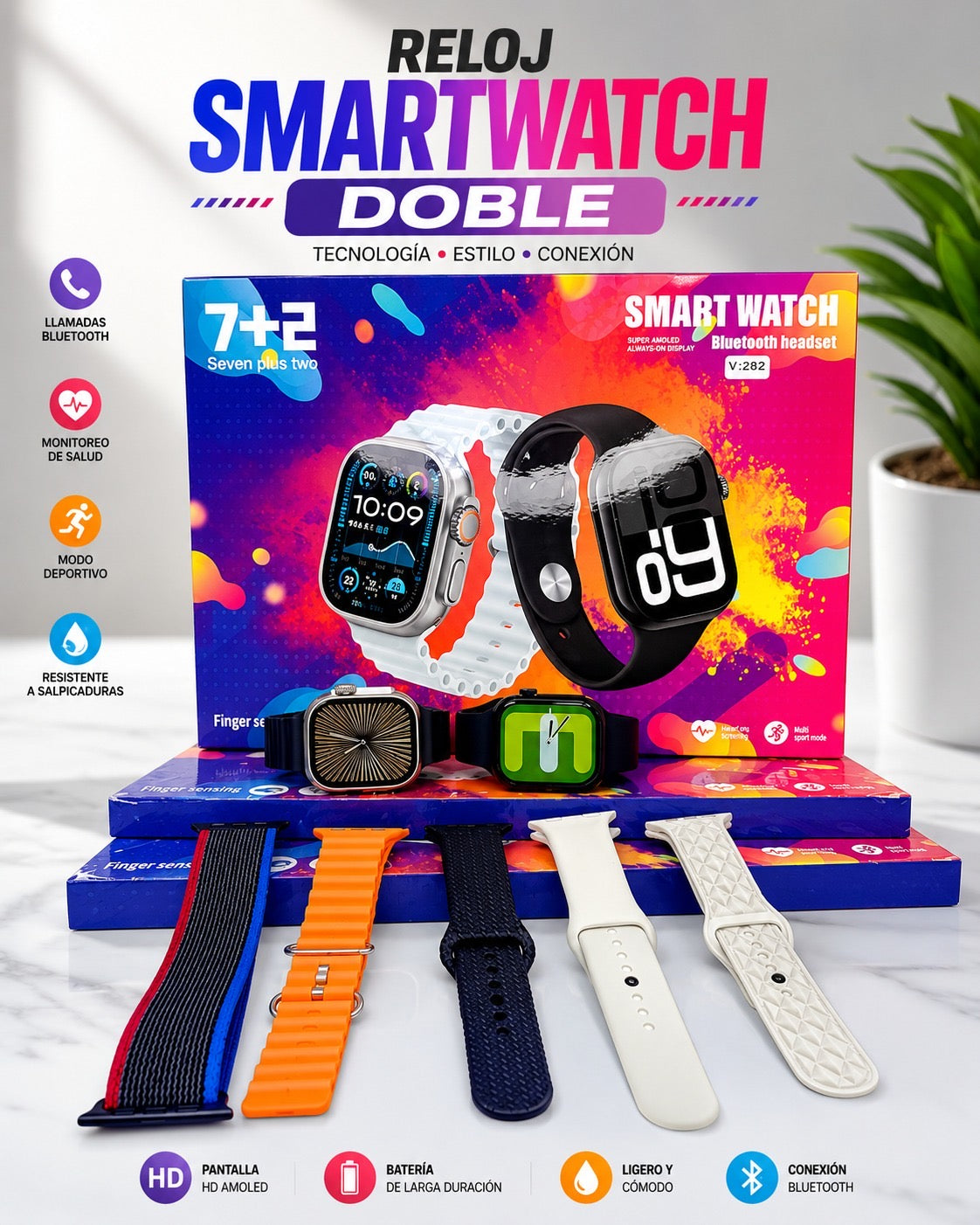 RELOJ SMARTWATCH DOBLE + CORREAS INTERCAMBIABLES