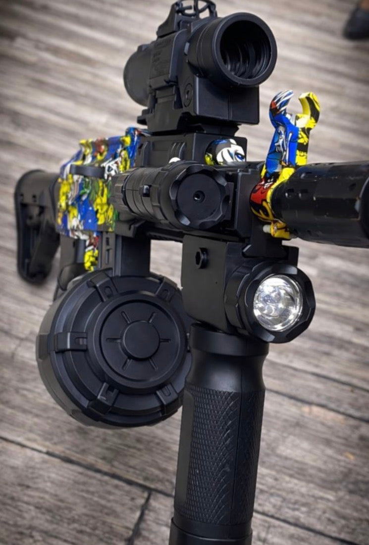 RIFLE HIDROGEL TÁCTICO CON TAMBOR Y ACCESORIOS COMPLETOS