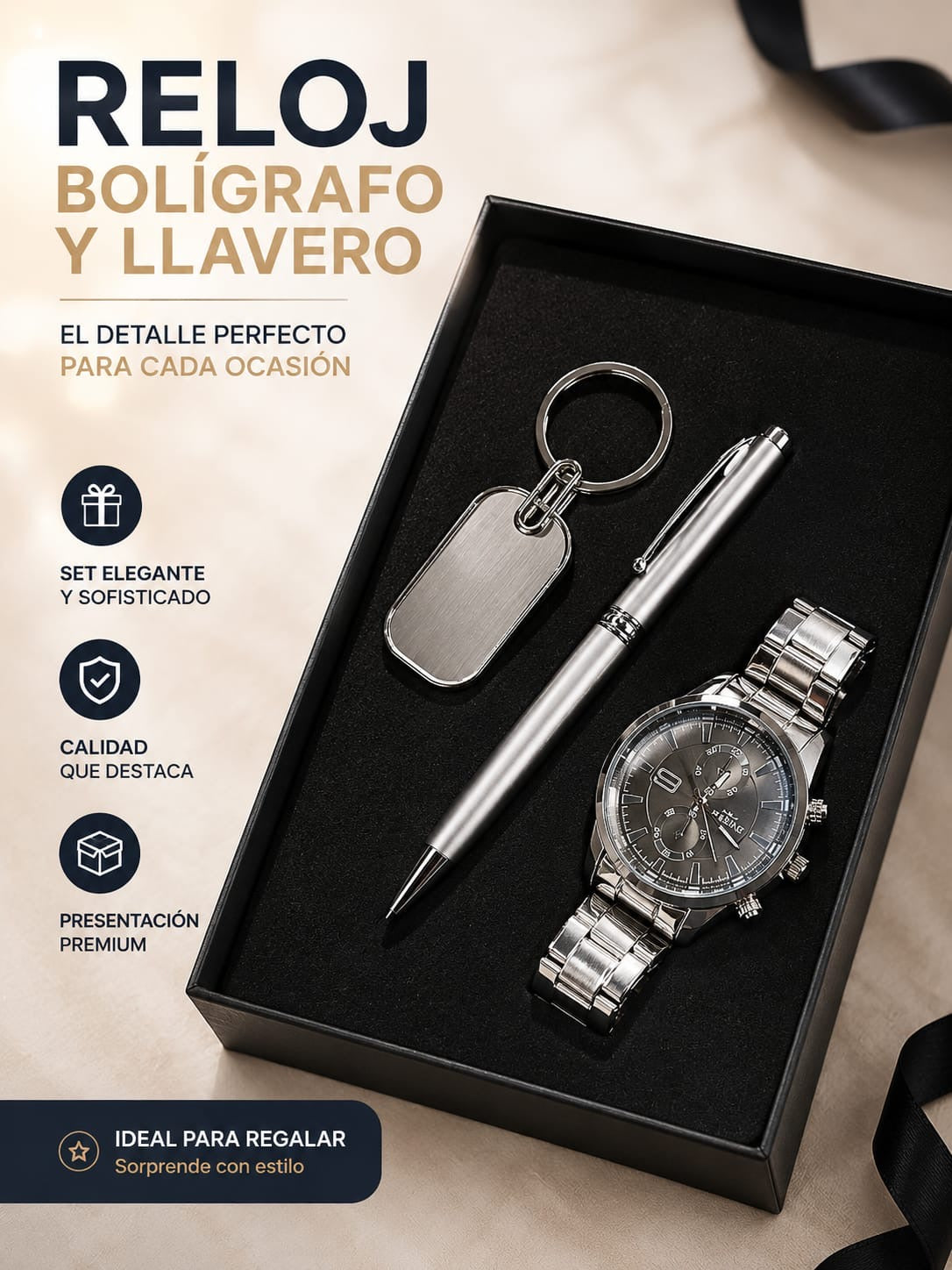 Set Ejecutivo Premium: Reloj, Bolígrafo y Llavero