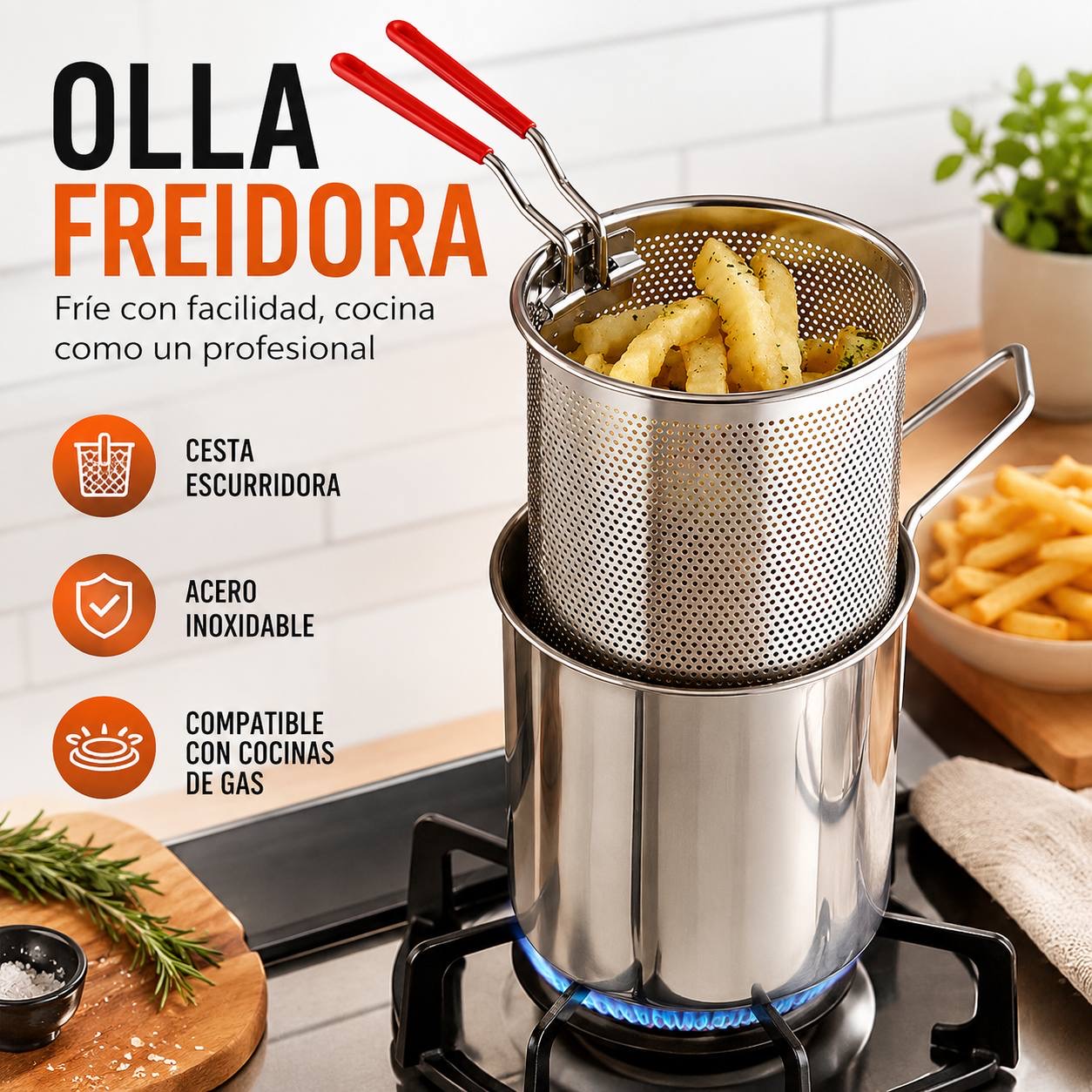 OLLA FREIDORA DE ACERO INOXIDABLE