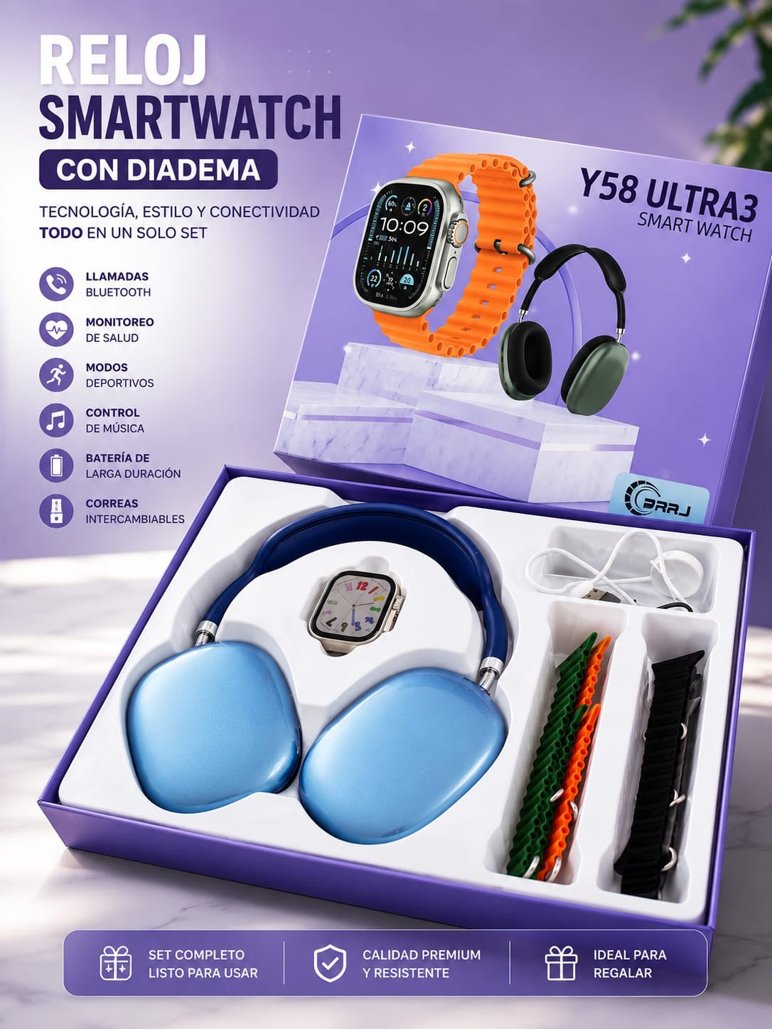 Smartwatch Y58 Ultra 3 + Diadema Bluetooth – Tecnología y Estilo en un Solo Set