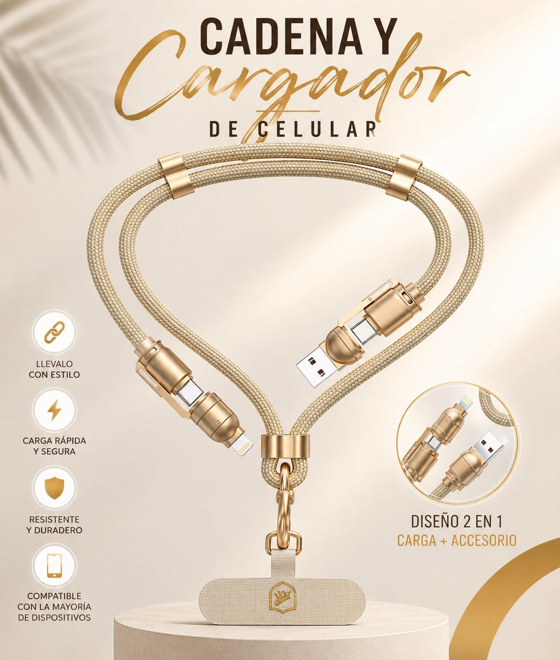 CADENA Y CARGADOR DE CELULAR 2 EN 1