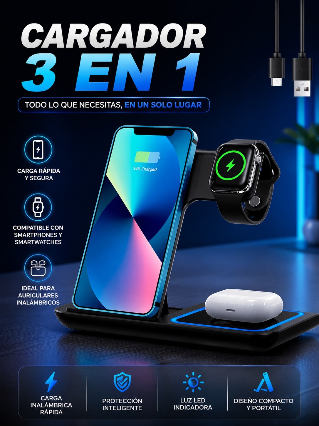 CARGADOR 3 EN 1 INALÁMBRICO