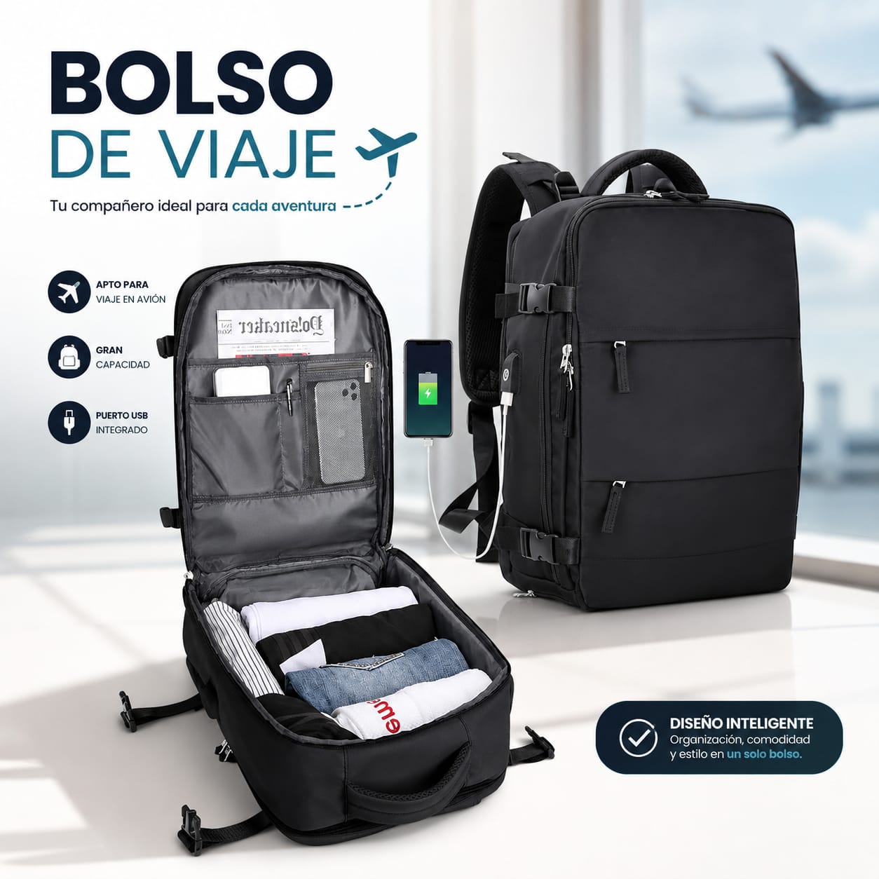 Bolso de Viaje Multifuncional con Puerto USB Integrado