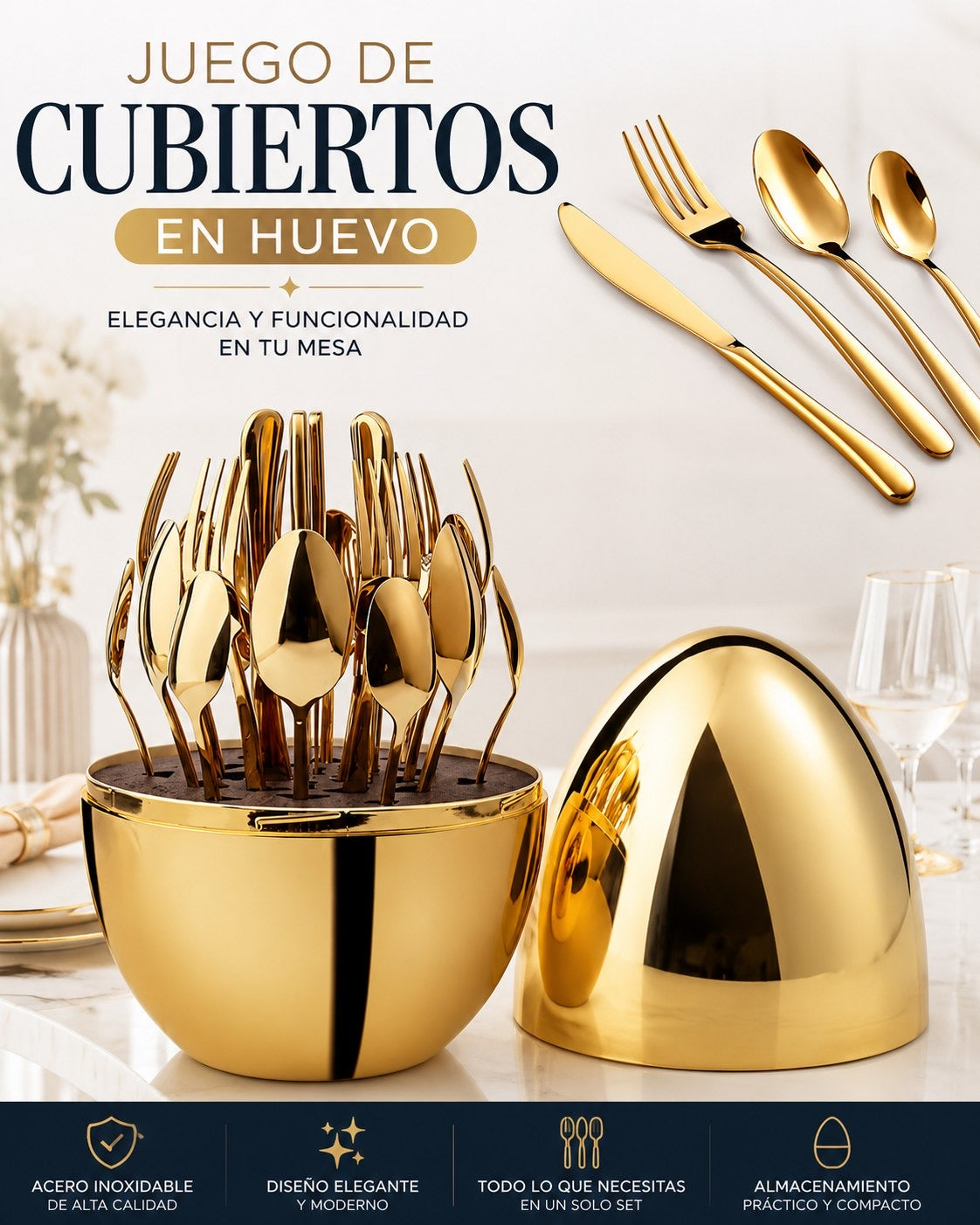 JUEGO DE CUBIERTOS EN HUEVO – Elegancia y organización para tu mesa